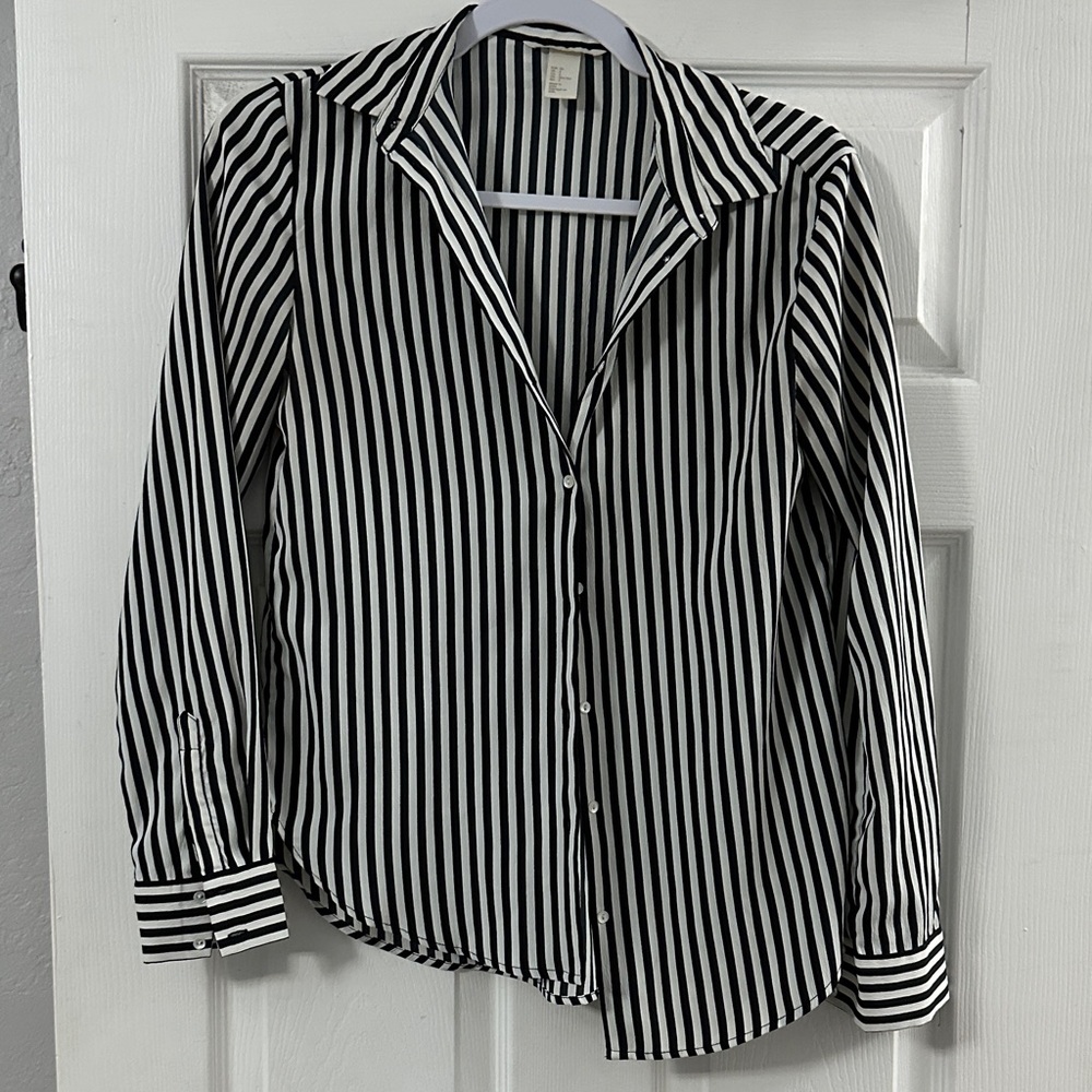 H&M Black and White Striped Casual Shirt